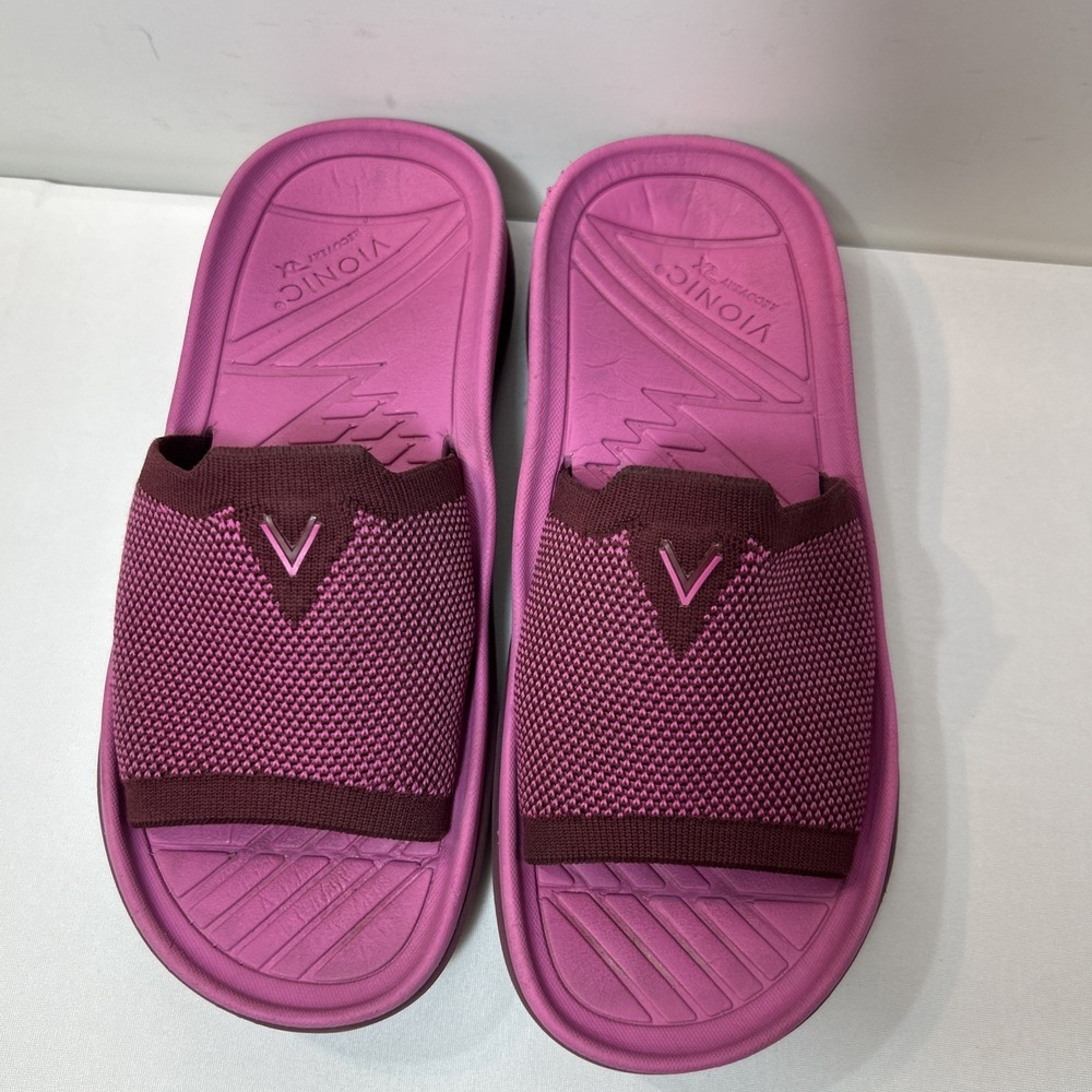 Vionic Slides Haven RX Recovery Sandals Arch Support 6.5 Purple Fuschia Knit